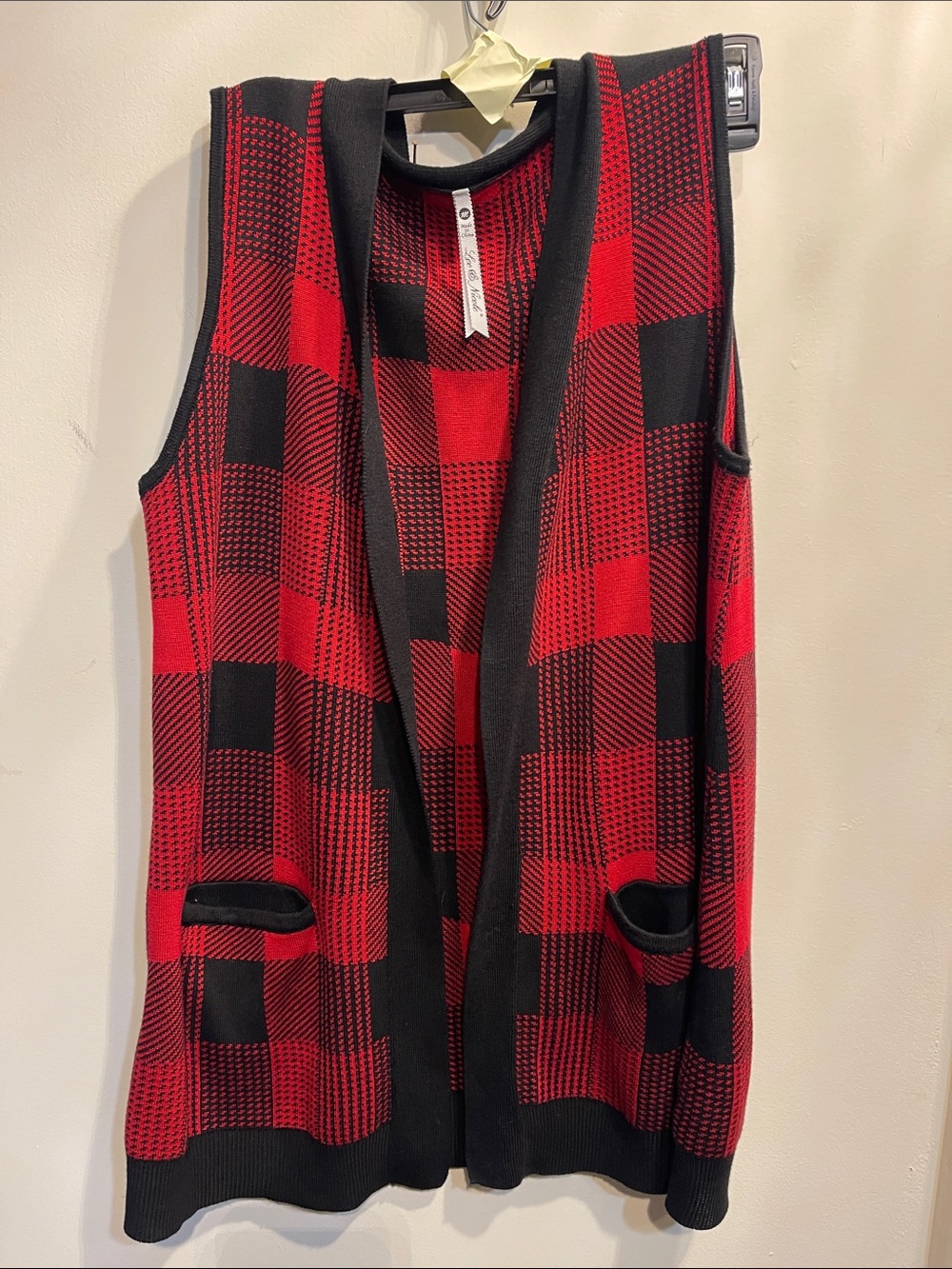 Red and Black Buffalo Plaid Knit Vest